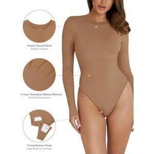 Women's Crewneck Long Sleeve Tummy Control Bodysuit, Size S-M